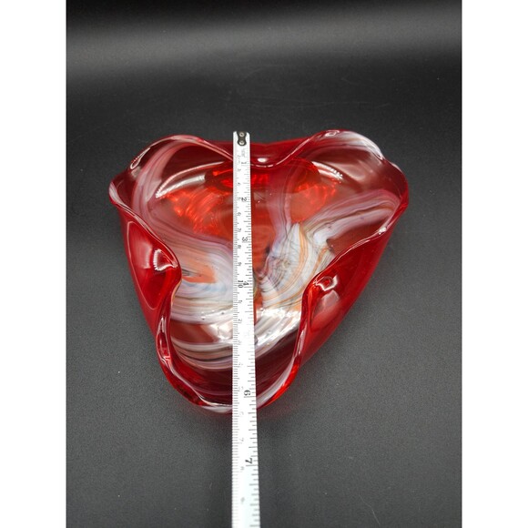 Vintage Red with White Swirl Blown Art Glass Ashtray Trinket Dish Bowl Nasco - Picture 6 of 6